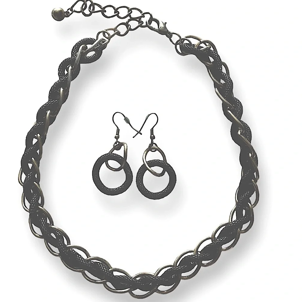 Gold-tone, Black/mesh Link Necklace and earrings set.
